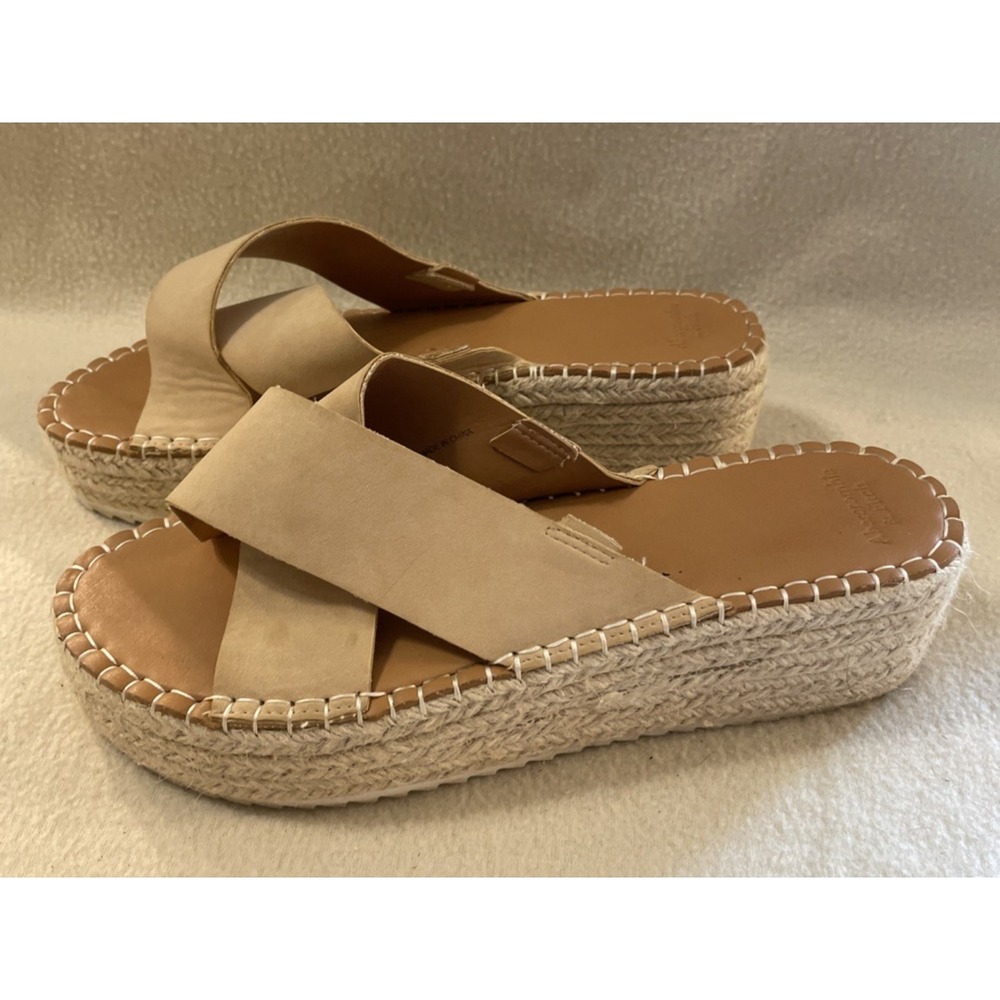 Abercrombie & Fitch Tan Espadrille Wedge Sandals Women's Size 8-9 *Strap Cut off